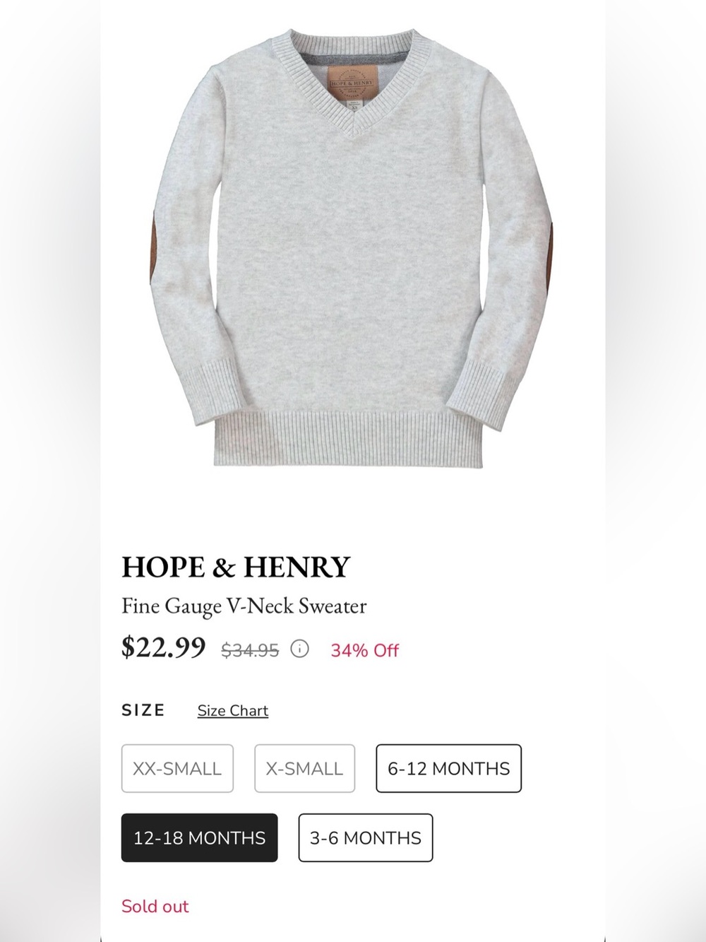 Hope & Henry Light Cream V-Neck Sweater